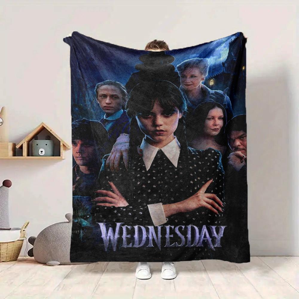 1Pc Wednesday Addams Mystery Flannel Blanket, Soft And Comfortable, Casual Warm, Camping Travel, Christmas, Halloween Xmas Gift L1467