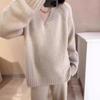 Женский шерстяной свитер свободного кроя с V-образным вырезом - Осенне-зимний трикотажный пуловер с длинным рукавом