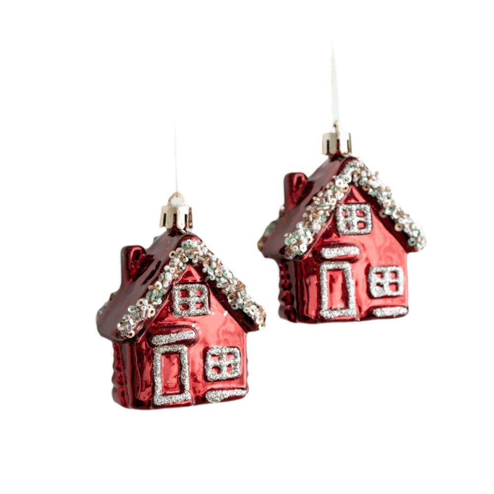 Red Painted Christmas Hanging Ornaments Bell Shape Irregular Design Small Pendants Bright Color Donut Shape