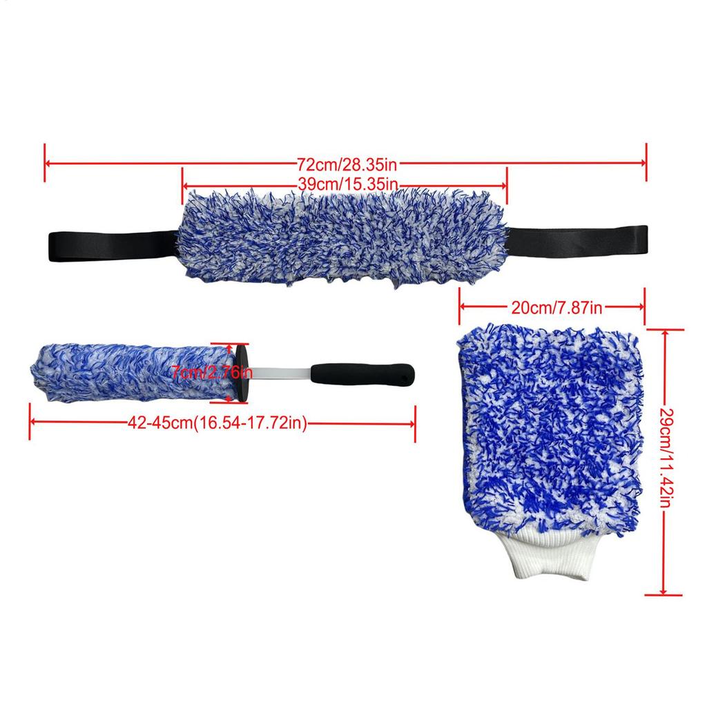 Wheel Brush Scratch-Free Rim Cleaner Brush 3 Pieces Auto Wash Detailing Microfiber Mitt For SUV RV Truck Motorcycle Minivan