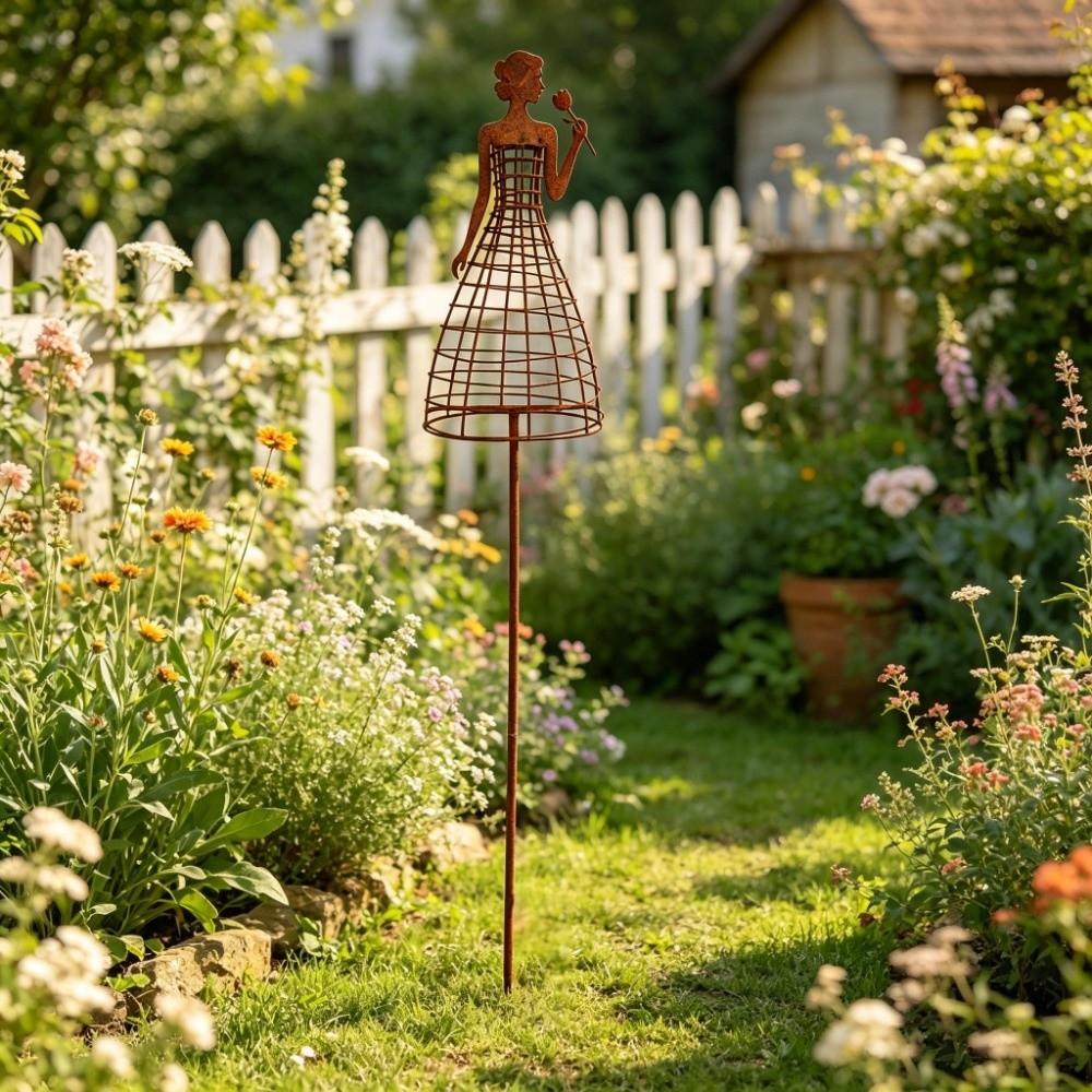 Rustic Metal Dress Lady Shape Plant Trellis Iron Art Flower Climbing Rack Balcony Garden