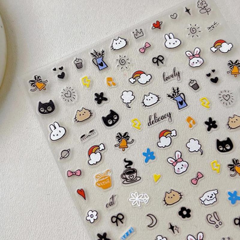 5D Embossed Cute Cartoon Animal Design Nail Art Sticker Decals Self Adhesive Supplies For Women And Girls
