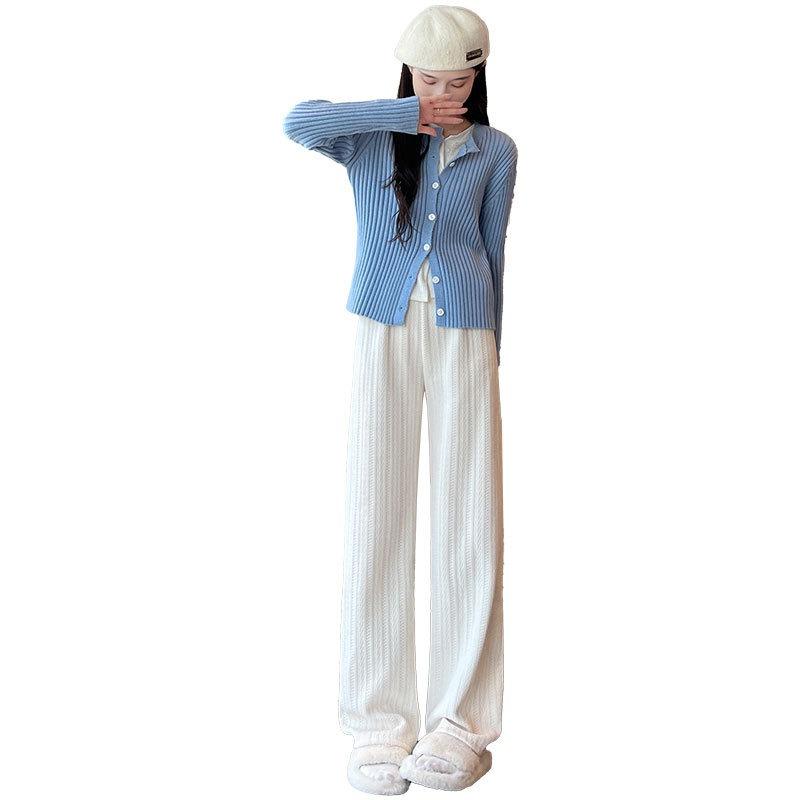 White Velvet Wide-leg Pants Women's Autumn and Winter Thickened Cotton Pants Narrow Version Straight Small Chenille Corduroy Pants