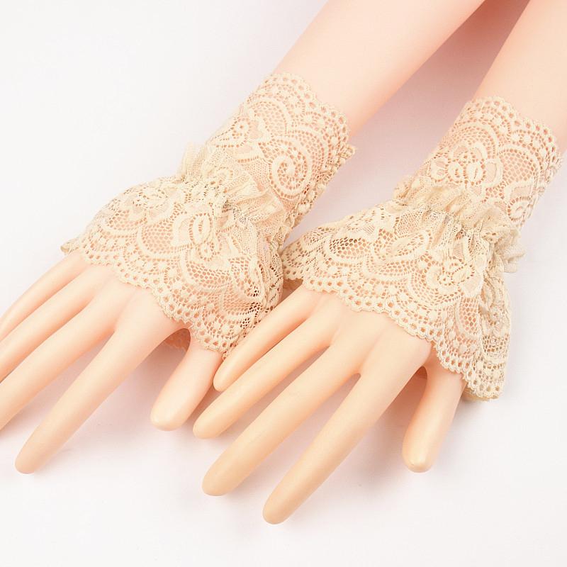 Fashion Gothic Fingerless Glove Sleeves Women Lace Short Arm Sleeves Wrist Cuffs Bracelets Solid Black White Gloves