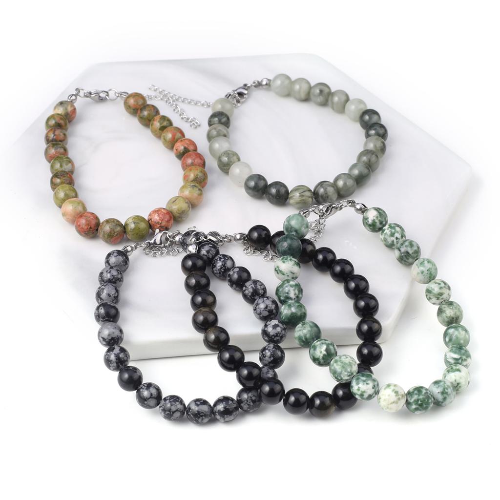 1Pc, Energy Natural Stone Round Beads Bracelet, Bohemian Style Reiki Healing Crystal Amethyst Agate Gemstone Bracelets for Women Men Jewelry Gifts