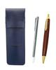 Blue Grained Leather Pen Metal Pointer and Wooden Retro Ballpoint Pen Set Case, SASL-701S-HS48S