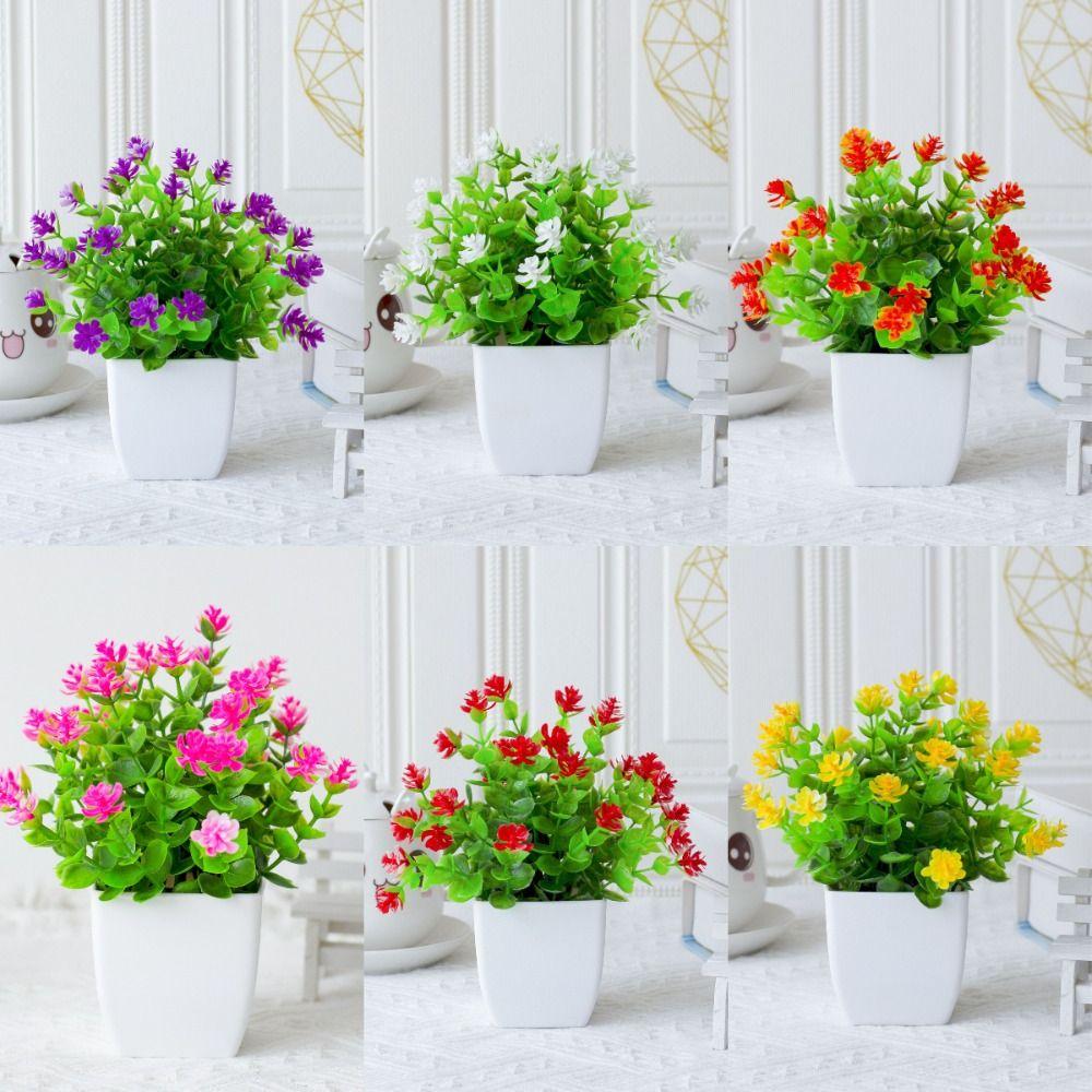 White Artificial Potted Flowers Plastic Fake Flower Bonsai Indoor Decoration