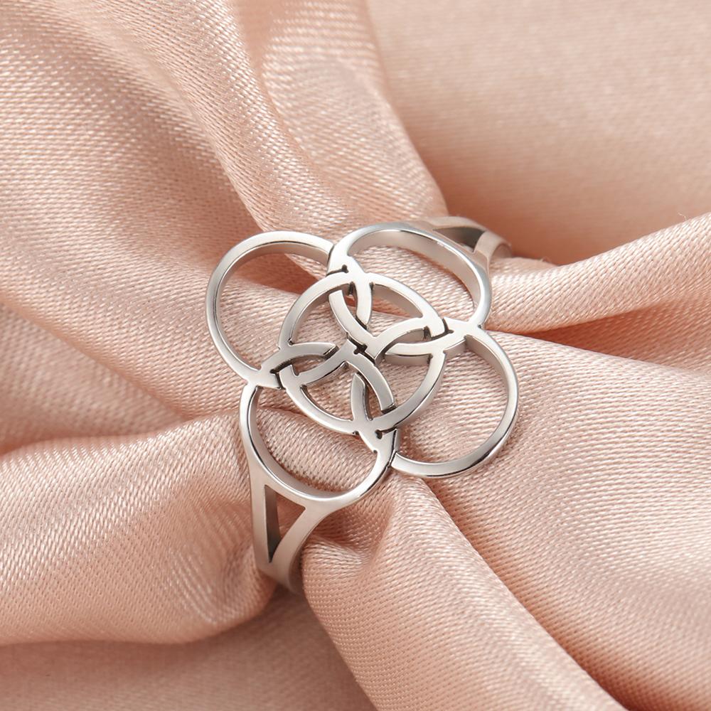 Dawapara Borromean Cross Symbol Stainless Steel Ring Celtics Five-Fold Protection Enlightenment Amulet Religious Gift