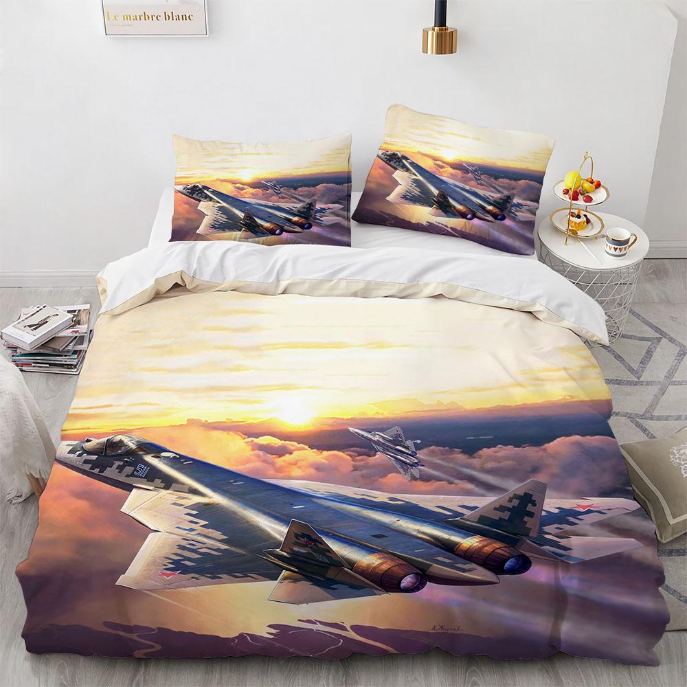 Airplane Duvet Cover SetFighter American Air Force Classic PlaneDecorative Bedding Set Queen Comforter Cover For Men Boys Teen