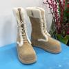 Волосатые зимние сапоги женские зимние на толстой подошве бархатные рыцарские сапоги теплые средней длины ремешки две носки хлопковые сапоги сложенные и утолщенные