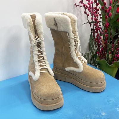Женские меховые зимние сапоги, новые зимние сапоги на платформе в стиле ретро с флисовой подкладкой, теплые сапоги с ремешком посередине, хлопковые сапоги с двумя вариантами ношения
