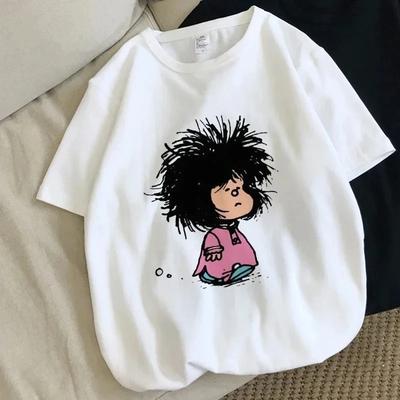 Харадзюку Веселая Мультяшная Мафальда Каваий Принт Футболка Летняя Хлопковая Футболка Модный Тренд Топ Харадзюку Хлопок Уличная Одежда