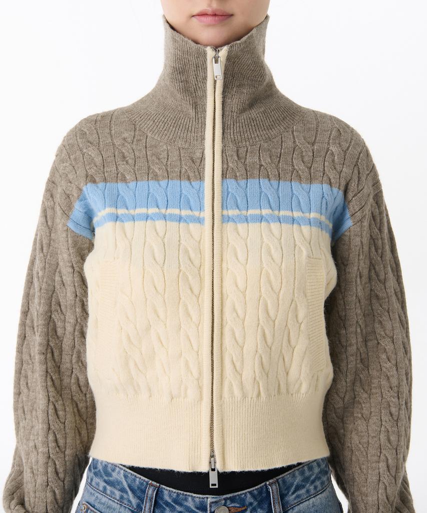MUSINSA STANDARD WOMAN Women'S Color Block Cable Knit Zip-Up [Heather Beige]