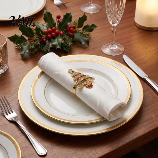 Dinner Party Table Settings Christmas Tree Napkin Ring, Alloy Rhinestone Holder, Winter Decorative Bands Holiday Band for Parties Decoration Rings