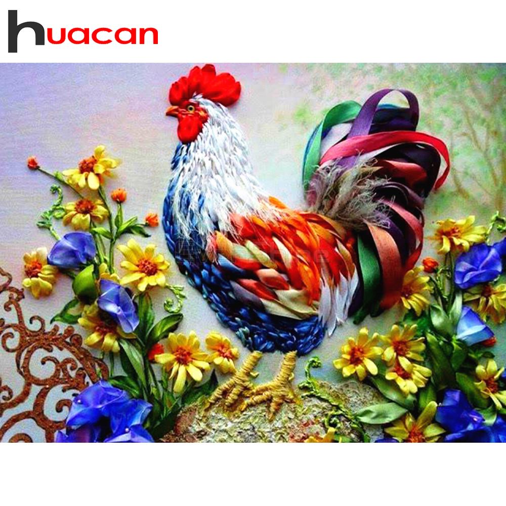 HUACAN Diamond Embroidery Animals Cock Diamond Painting With Square Rhinestones Flowers Diamond Mosaic Art Bead Picture Kits