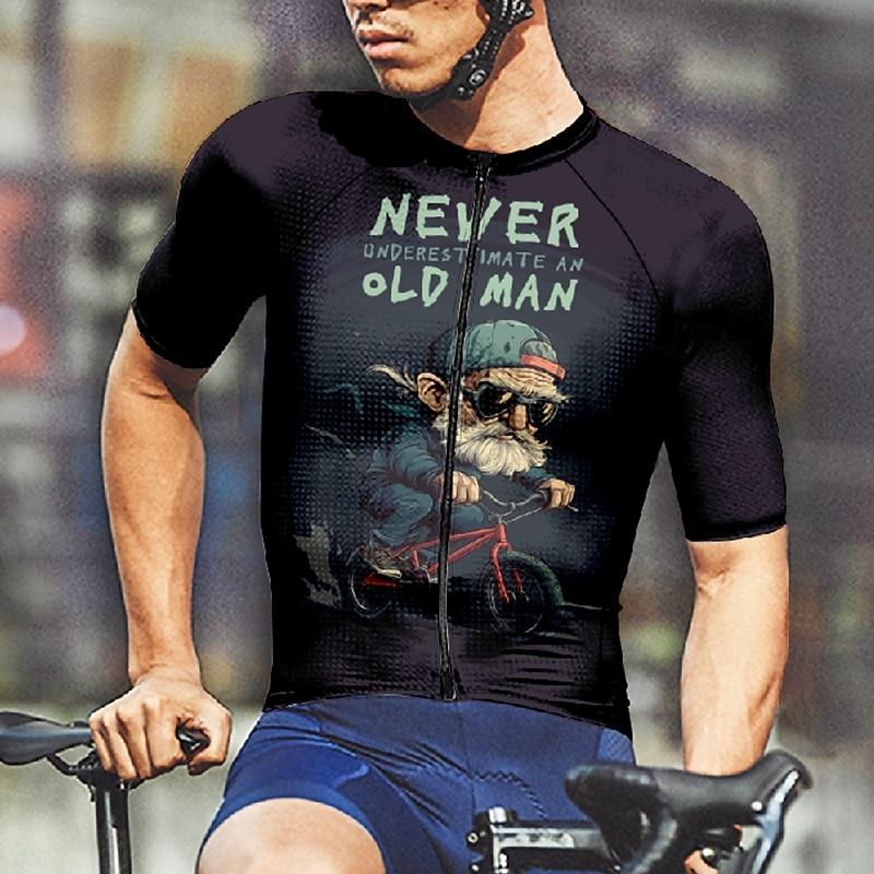 Мужская велосипедная майка Дизайн Никогда не недооценивай старого гонщика Короткий рукав Велосипедная футболка Горный велосипед MTB Влагоотводящая Дышащая Спортивная одежда