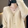 Women's 100% Cashmere V-Neck Long Sleeve Korean Style Loose Cardigan Sweater