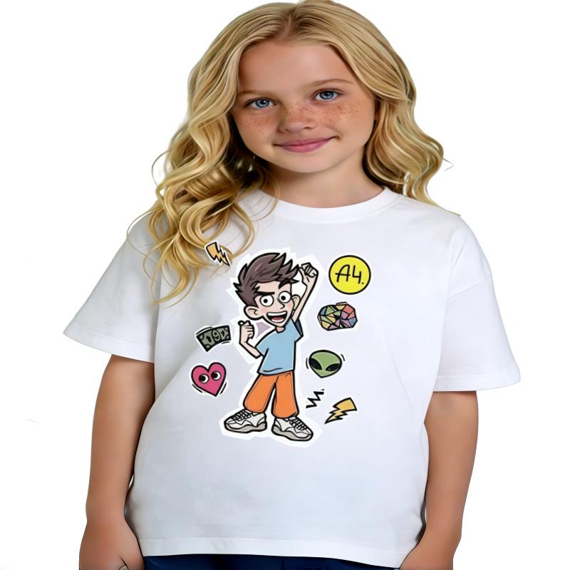 OZON Kids 2026 Хлопковая футболка с европейским и американским мультяшным принтом - Короткий рукав