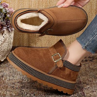 Зимние ботильоны с пряжкой Detor Женская модная блестящая толстая подошва Зимние ботинки Женские из искусственной замши Короткий плюш Теплые зимние ботинки Женские