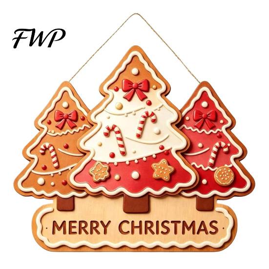 Winter Festive Home Decorations Christmas Wooden Sign Hanging Ornament, Multi-Layer Tree Wood Plaque Handcrafted Holiday Decor with Rope, Merry