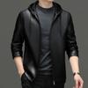 Genuine Leather Jacket, Men's New Casual Leather Jacket, Hooded Casual Motorcycle Jacket, Autumn Middle-aged Dad's Outfit
