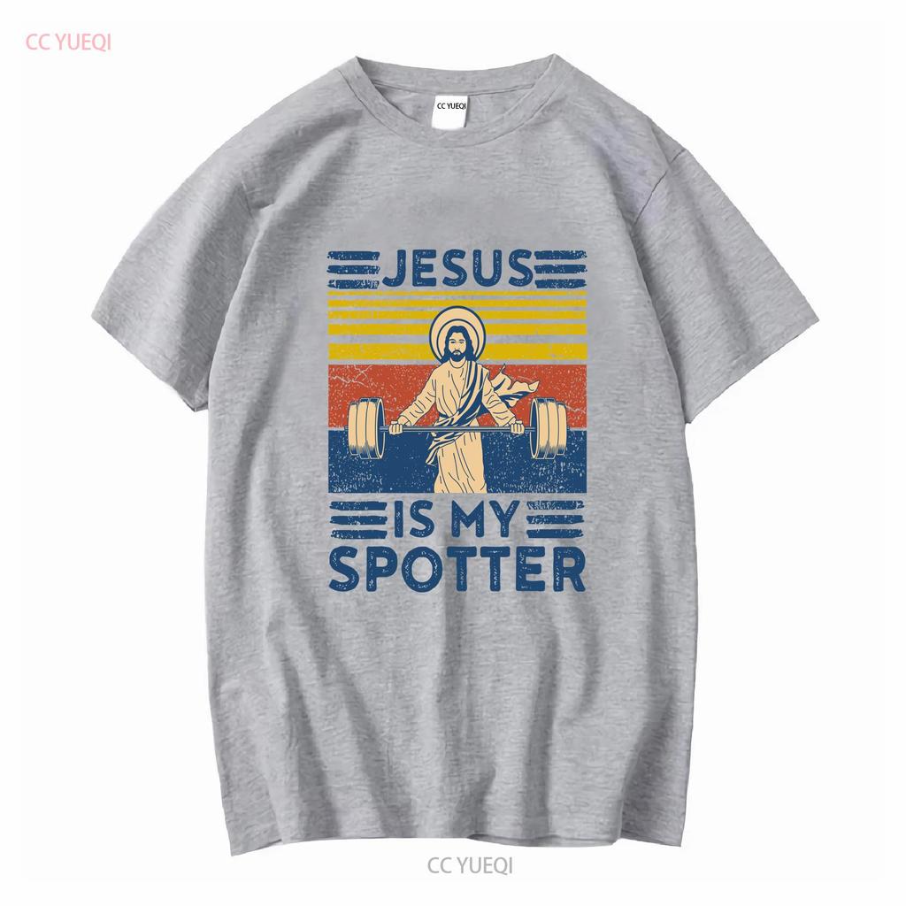 Rare New Funny Gym T Shirt Jesus Is My Spotter Workout vintage Washed fashion Breathable Casual Soft designer clothes
