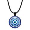 1Pc Blue Evil Eye Time Gem Necklace, Vintage Black Leather Cord Pendant Sweater Chain for Women