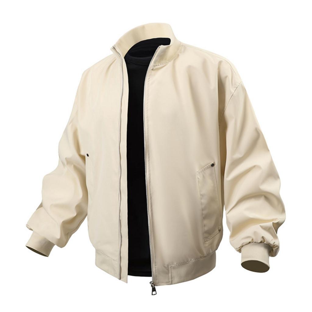 Men's Casual Solid-color American Stand-up Collar Flight Jacket, Unisex Loose Work Jacket Jacket