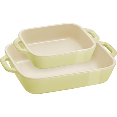 Блюдо staub x 11 см 20 x 2 шт. Набор керамических макарон, блюдо для запекания, подходит для использования в духовке, микроволновой печи, японское блюдо "прямоугольное" (14/16см) Зеленый" [Авторизованный