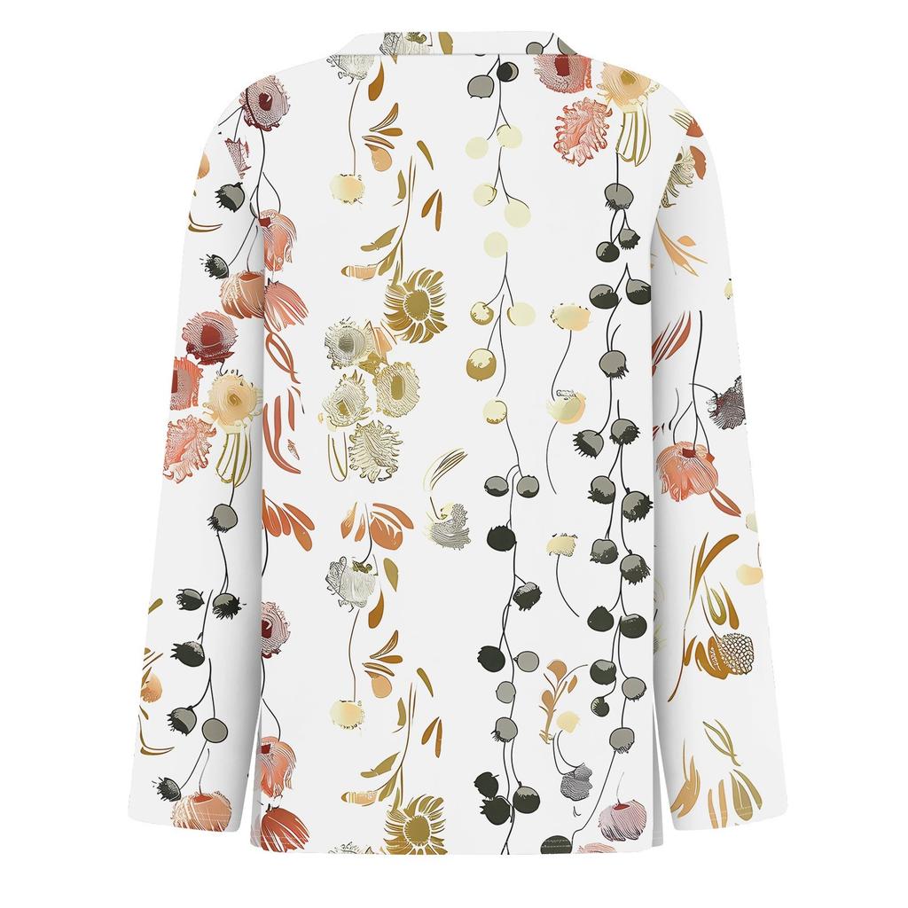 Женская модная повседневная свободная футболка с принтом и круглым вырезом с разрезом и длинным рукавом, женский топ