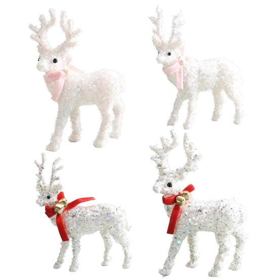 Рождественская фигурка оленя, пластиковая белая скульптура лося с шарфом, маленькая статуэтка оленя, настольные украшения для рождественского стола, каминной полки