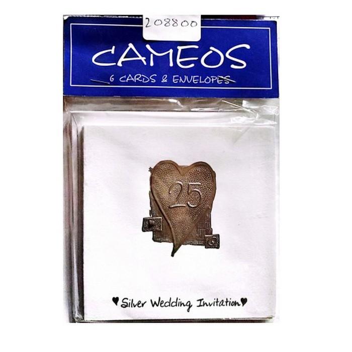 Серебряные камеи (25-е) Приглашения на годовщину свадьбы (Упаковка из 6 шт.)
