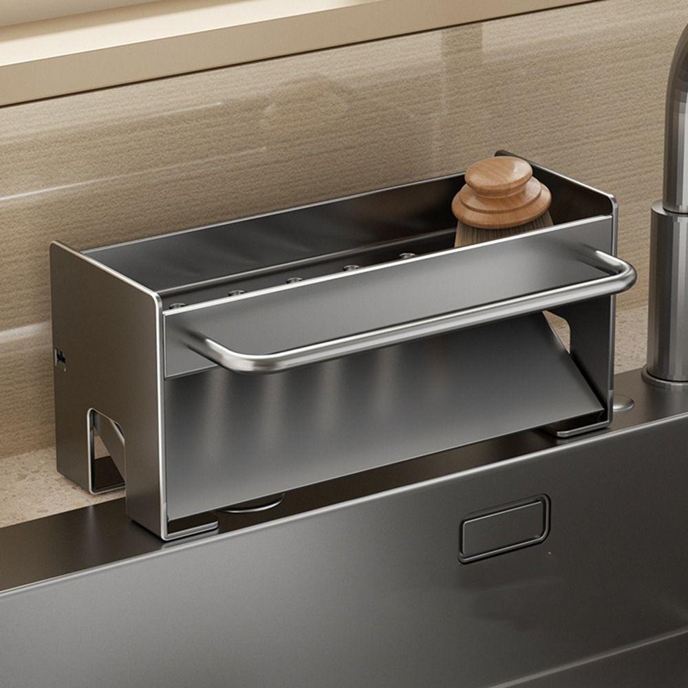 Carbon Steel Sink Sponge Holder Compact Sink Stand Stylish Soap Drainer Towel Rack for Home