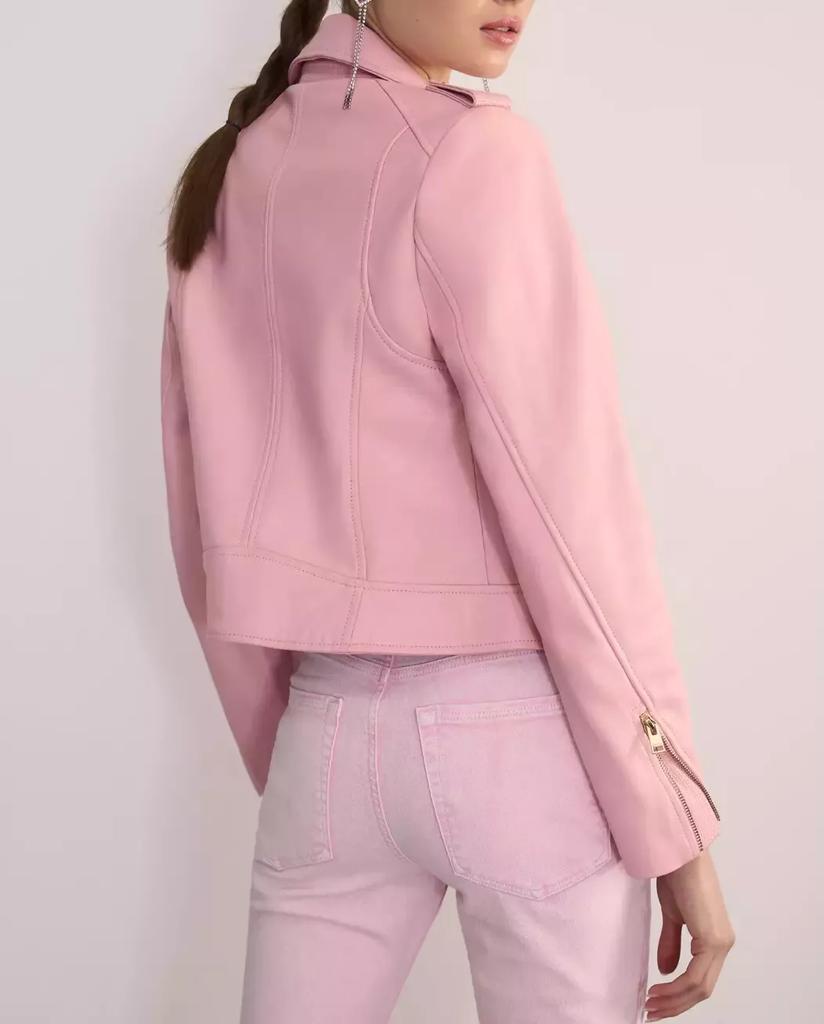 Куртка из натуральной кожи ягненка, женская розовая стильная мотоциклетная куртка ручной работы