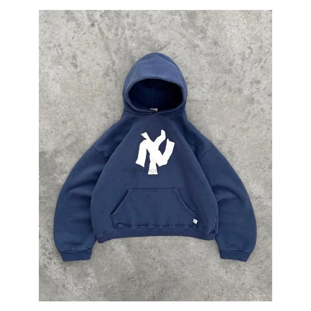 Harajuku Retr Новый узорный принт с цветочным принтом, свитер с капюшоном, повседневный свободный свитшот в стиле хип-хоп для пар