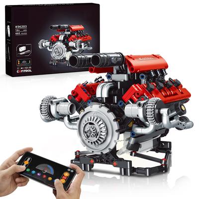 Нетоксичный набор строительных блоков Красный двигатель V8 из 653 деталей Светодиодное приложение Программирование Моторный привод Суперкар Двигатель Кирпичики Игрушки Для Взрослого Ребенка Подарок