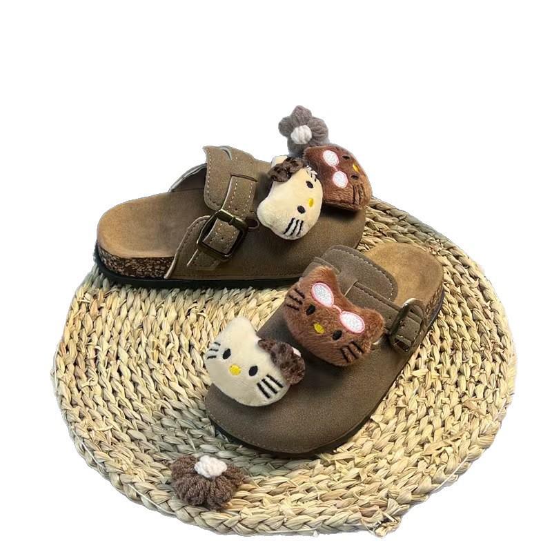 Новые детские шлепанцы KT Birkenstock с мультяшным котиком для девочек – Милые, удобные, закрытые уличные туфли