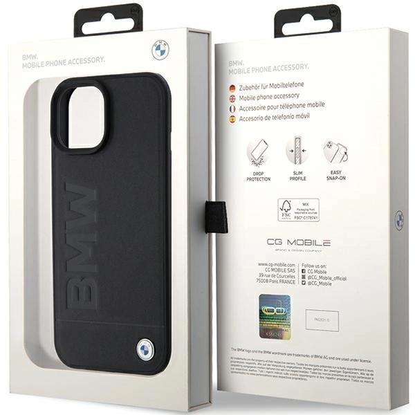 Bmw Leather Hot Stamp Case For Iphone 15 - Black