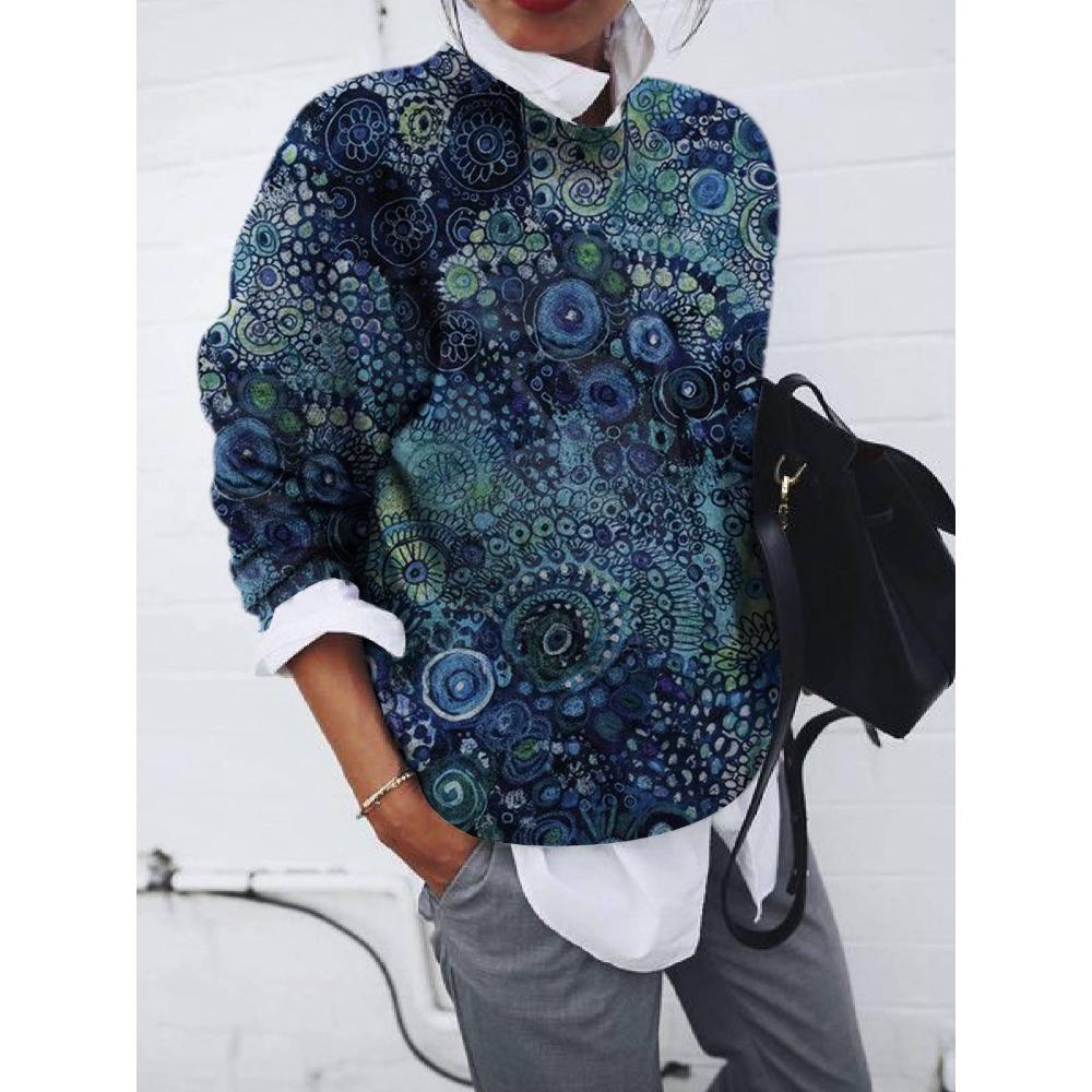 GMXIA Women's Fashion Frosted Geometric Print Loose Long-sleeved Hoodie