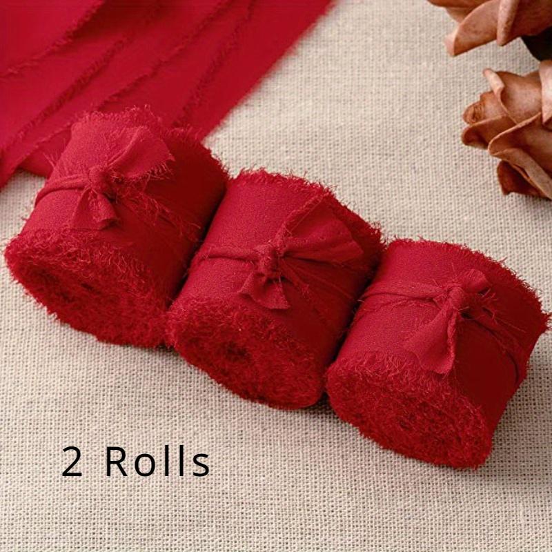 Elegant Frayed Edge Chiffon Ribbon 2 Rolls of Red Silk Chiffon Ribbon for Gift Wrapping Wedding Invitations DIY Crafts