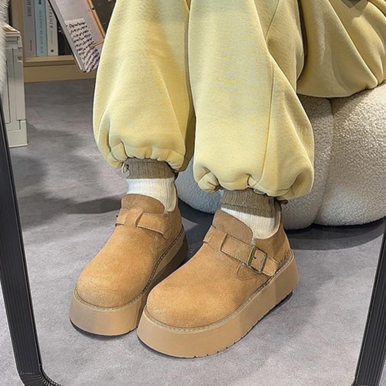 Winter Birkenstocks women's thick soles increase in height, genuine leather cowhide piled and thickened fluff, one pedal, lazy Birkenstocks shoes