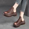 Genuine Leather Comfortable Thick Soles Women Shoes Summer Vintage Wedges Slides Outdoor Platform Slippers