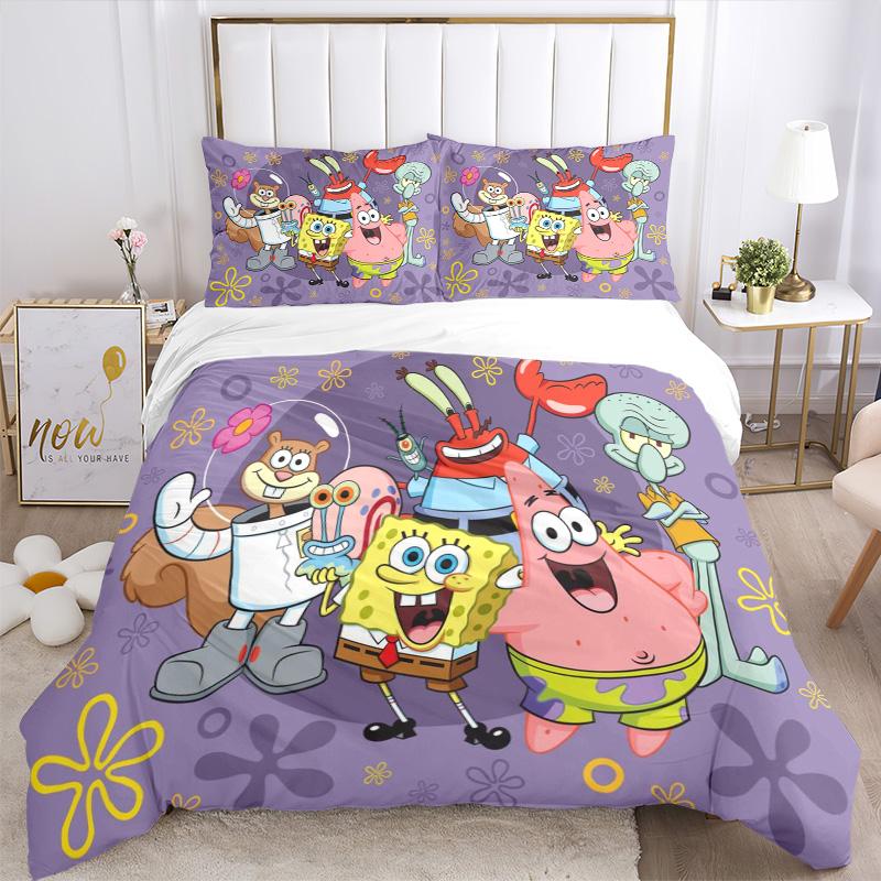 Spongebob Squarepants Adventure Print 3Pcs Bedding Setduvet Cover With 2 Bedropillowcase Home Birthday Gift
