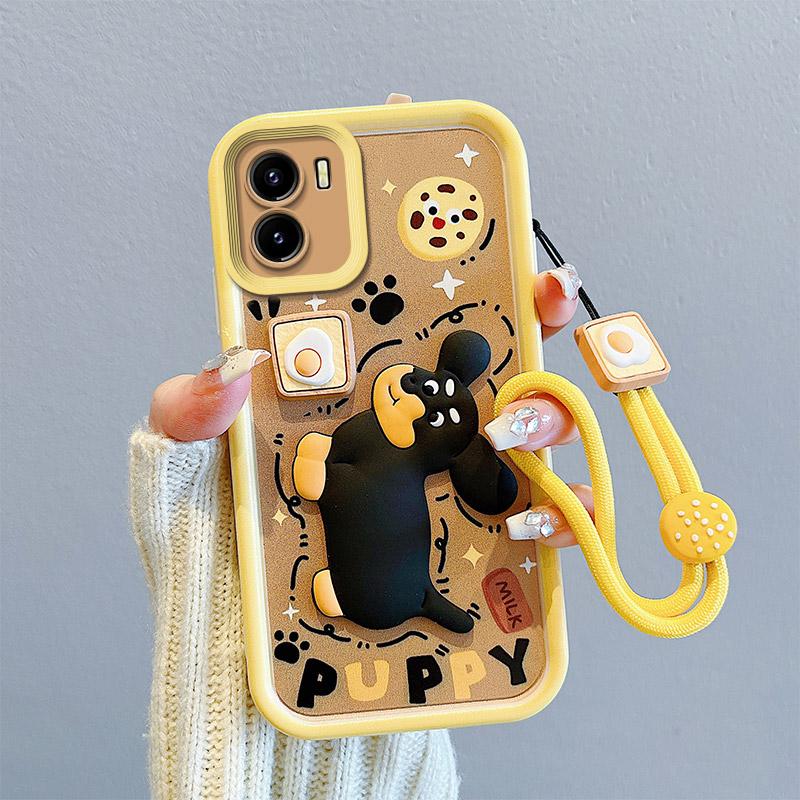 KEYSION Противоударный чехол для VIVO Y15S Y15A Y15C Y16 со шнурком, мягкий силиконовый чехол для телефона с милой 3D-мультяшной куклой для VIVO Y01