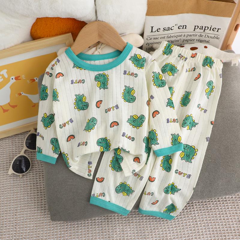 0-8 Years Boys Spring Cotton Long Sleeve Cartoon Casual Pullover Top And Pants Set Girls