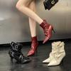 2025 Autumn New Pointed Thin Heel High Heel Temperament Thin French Fashion Sexy Beauty Internet Celebrity Women's Short Boots