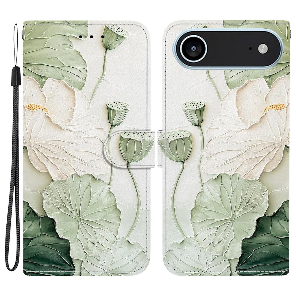 Для iPhone 17 Air Чехол-кошелек с принтом из кожи, подставка, чехол для телефона с ремешком