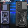 KEYSION Противоударный чехол для Samsung A16 5G силиконовый + поликарбонатный слайдер защитное кольцо для объектива камеры подставка чехол для телефона Galaxy A16 4G 5G