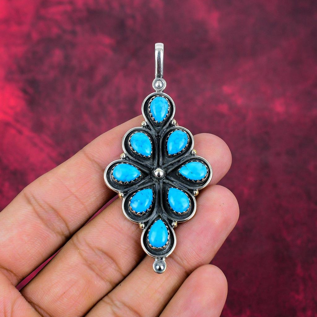 Подвеска из драгоценного камня ручной работы с синей бирюзой, антикварная ювелирная подвеска из стерлингового серебра 925 пробы, для подарка на помолвку