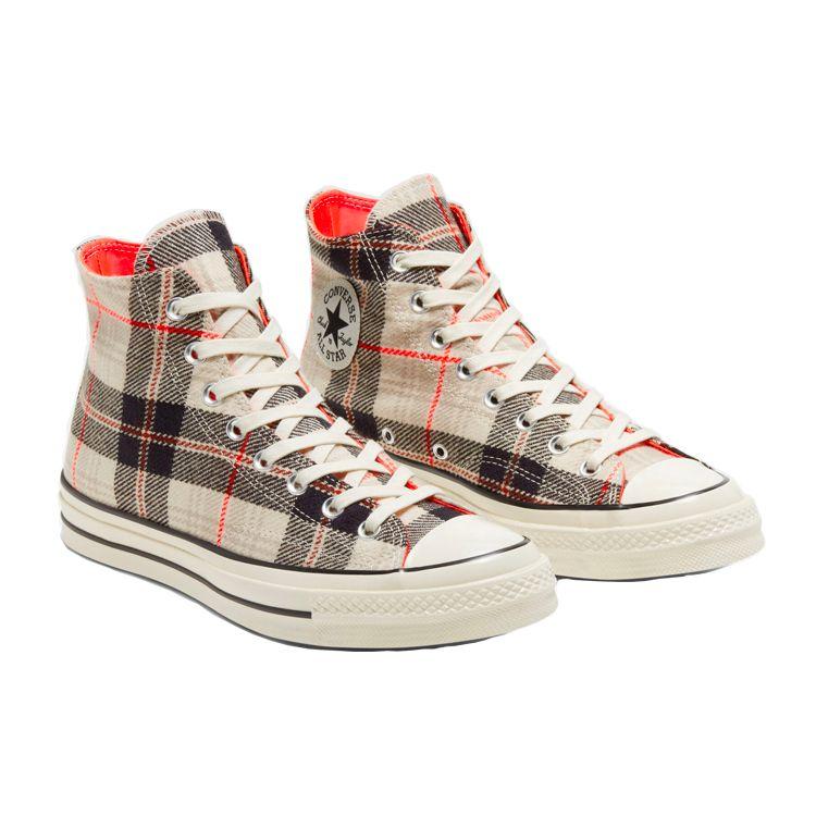 Converse All Star Plaid Chuck 1970s High Top Canvas Shoes Unisex Sneakers Off-White 166496C